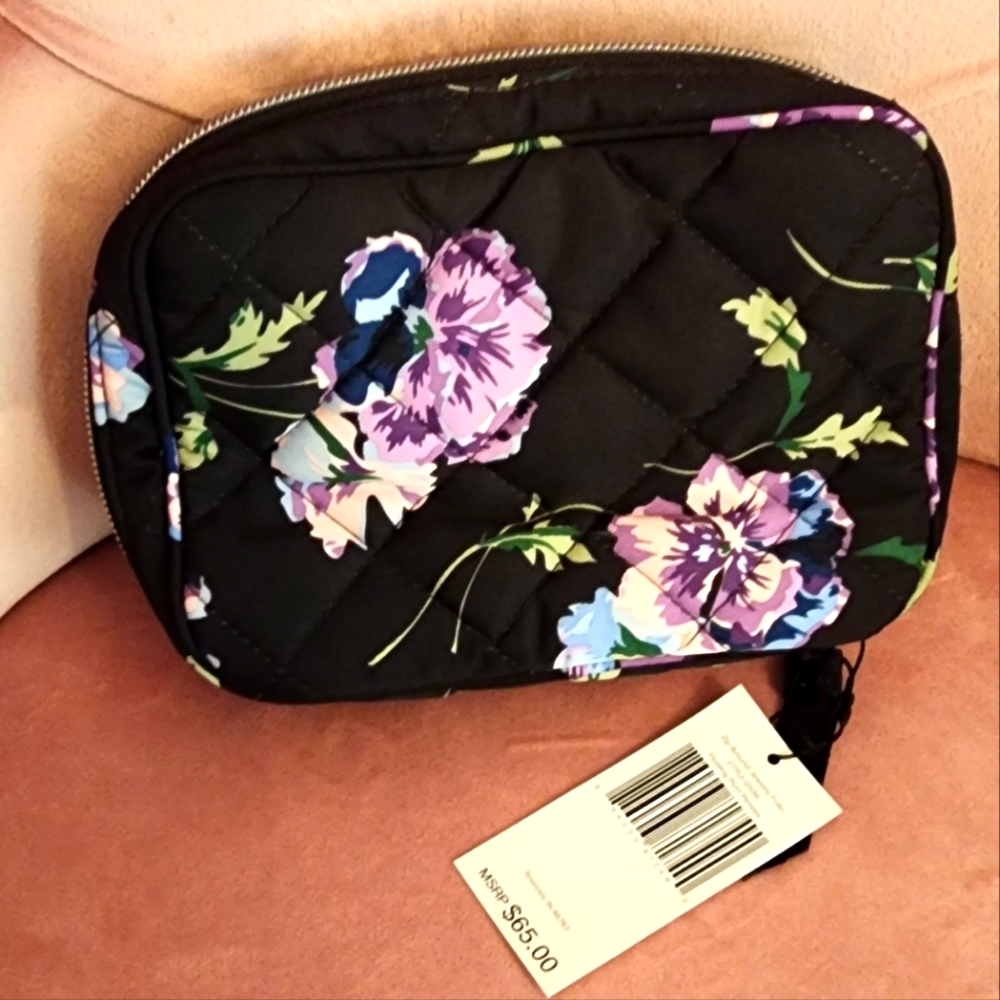 VERA BRADLEY NWT zip around jewelry folio floating plum pansies purple black